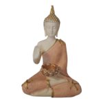 New 25 Centimetre Meditating Sitting Buddha Statue showpiece Idol Home Decor Items for Living Room and Gifts,Samadhi Buddha Diya Statue,10 Inches-Peach & Golden Colour