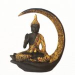 Big Meditating Moon Buddha Statue Showpiece for Home Decor - Living Room - House Warming - Office - Gifting - Buddha Idol Polyresin Decorative Figurine (10 INCH, Black, Gold)