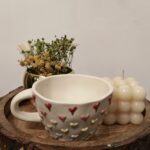 Artisans Bazar Off White Heart Printed Crafted Ceramic Coffee Mug Glossy Finish