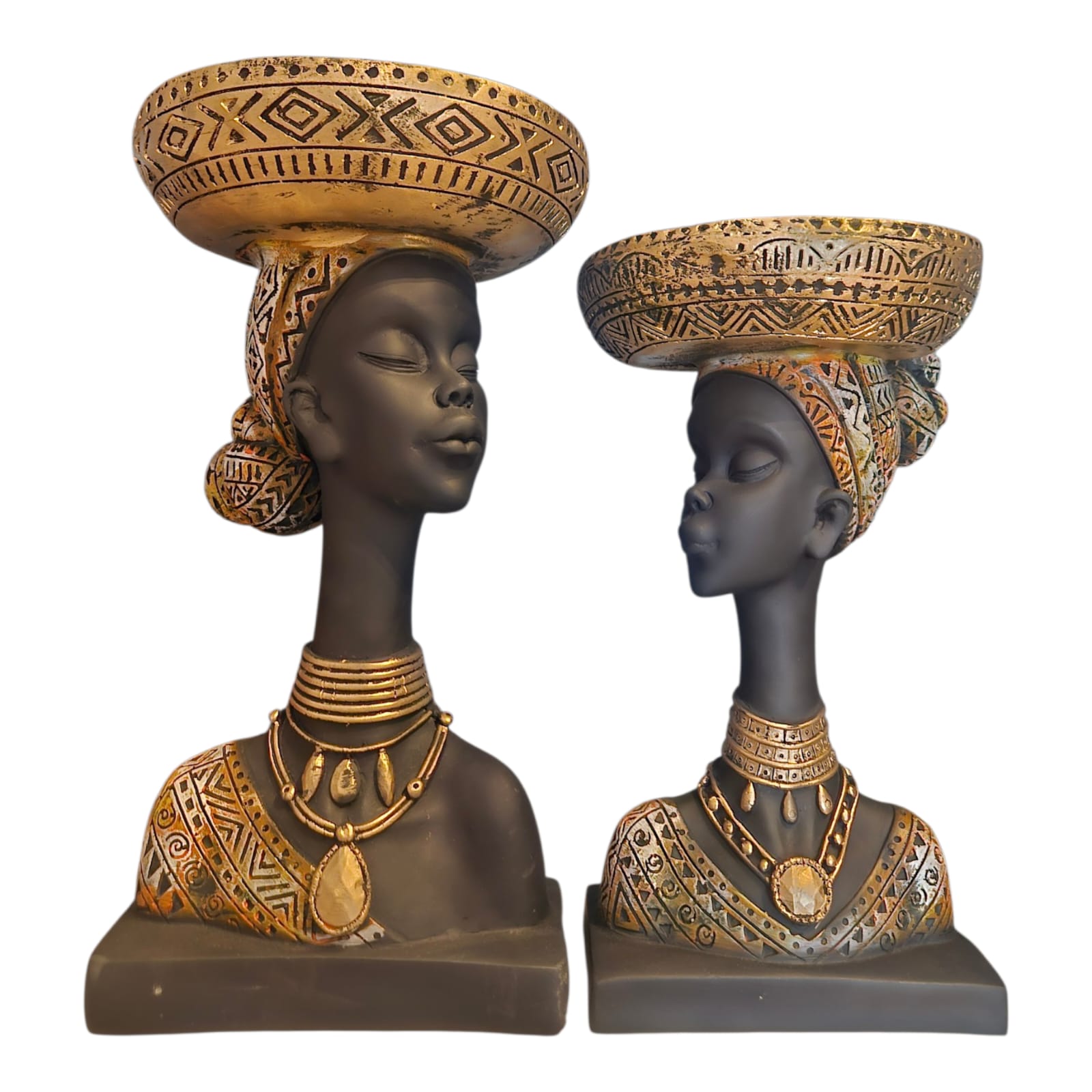 WhatsApp Image 2026-04-09 at 10.14.17 PM (1) Set of 2 Polyresin African Lady Idol for Home Decor | Decorative Tribal Woman Holding Bowl Showpiece | Modern Art Accent for Living Room Table Console Office - Image 1