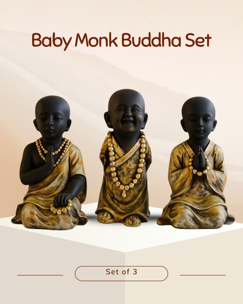 WhatsApp Image 2026-04-09 at 10.14.25 PM (1) Artisans Bazar Set of 3 Big Resin Buddha Monk Statues for Home Decor and Gifts |Buddha Statues for Home Decor Living Room Office Car Dashboard Showpiece for Gifting(10 Inches) - Image 1