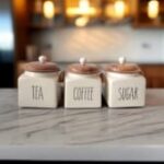 Ceramic Tea Coffee Sugar Canister Set with Wooden Lids, 3-Piece Kitchen Storage Containers, Premium Jars for Hotels, Restaurants, Cafe (WHITE 2, 500 M)