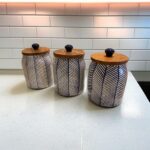 Ceramic Tea Coffee Sugar Canister Set with Wooden Lids, 3-Piece Kitchen Storage Containers, Premium Jars for Hotels, Restaurants, Cafe (WHITE 3, 750 ML) (Copy)